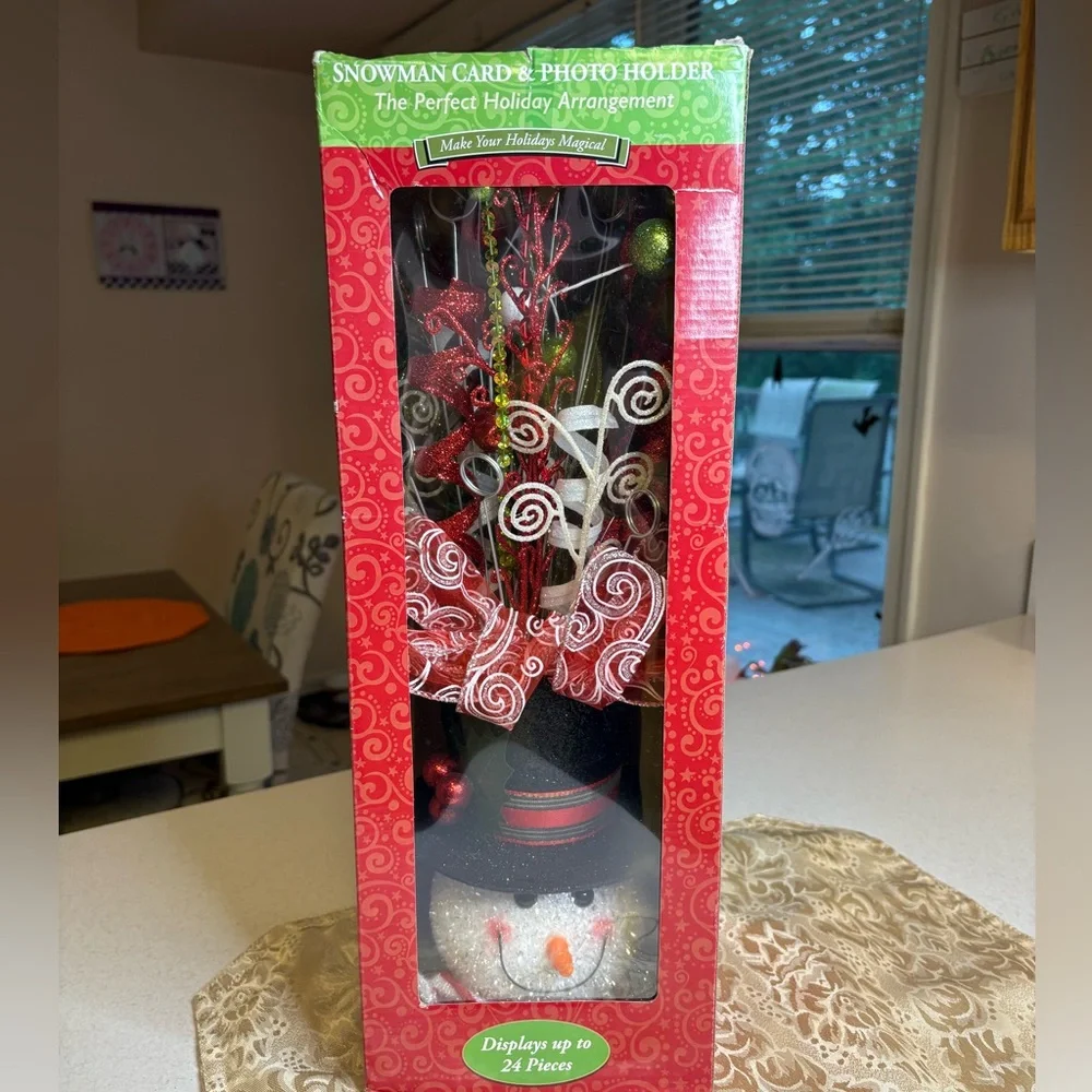 Festive Snowman Holiday Arrangement with Red and Green Accents Card Photo Holder - Picture 7 of 9